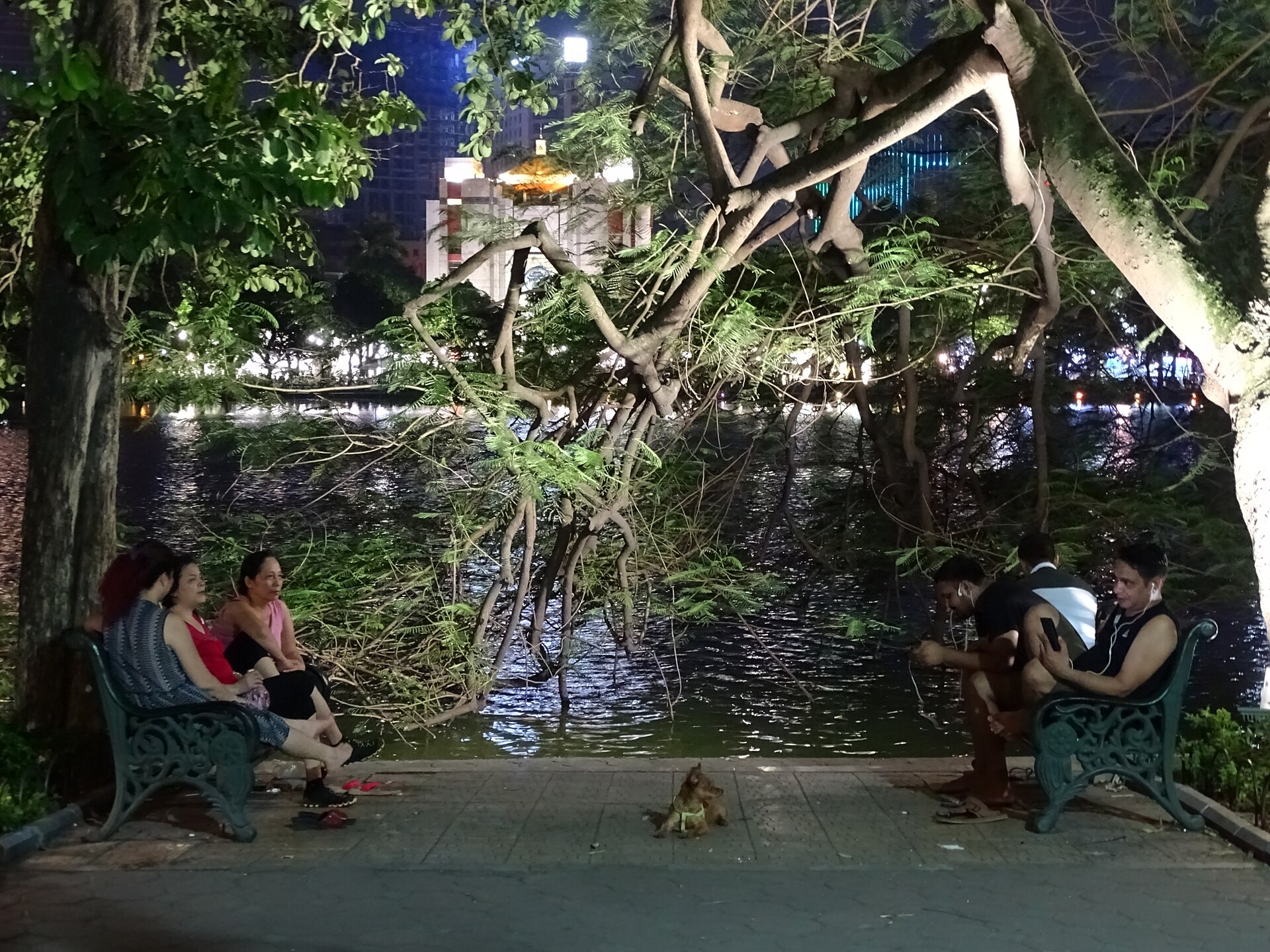 週末夜晚封路後的河內還劍湖步行街人潮