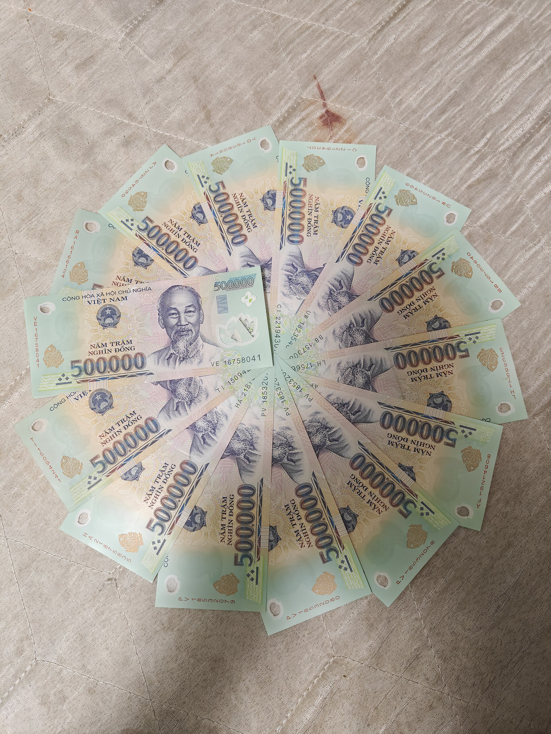 越南盾鈔票疊成一圈，象徵預備金獨立存放