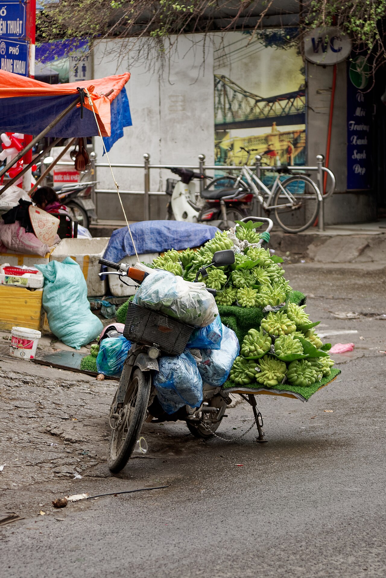 河內老城區早市攤位與生鮮食材