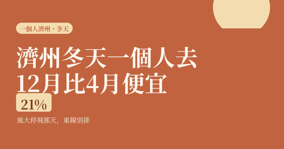 濟州冬天一個人去2026｜12月比4月便宜21%，風大停飛那天別排回程